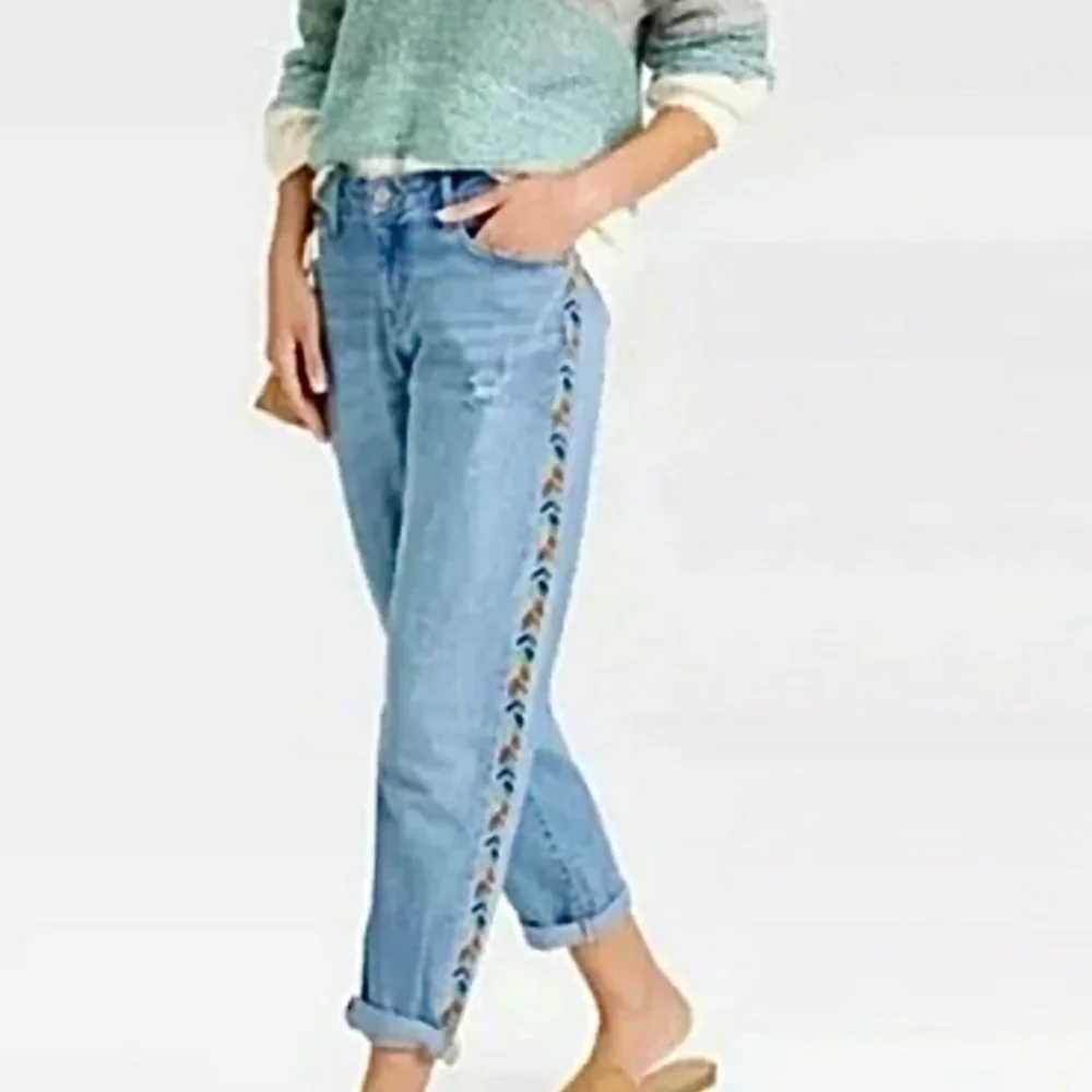 Knox Rose Mid-Rise Straight Leg Embroidered Jeans Size 14 Blue